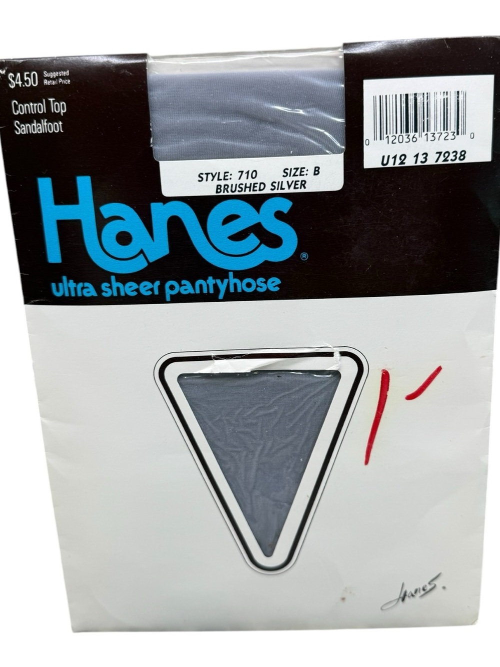 1987 Hanes Ultra Sheer Control Top Pantyhose B Brushed Silver 710 Sandalfoot